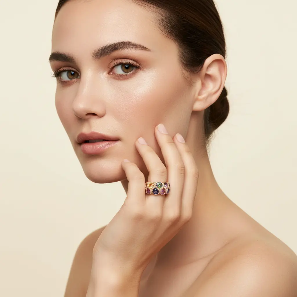 Diamond And Sapphire Multi Colour Ring - Image 2