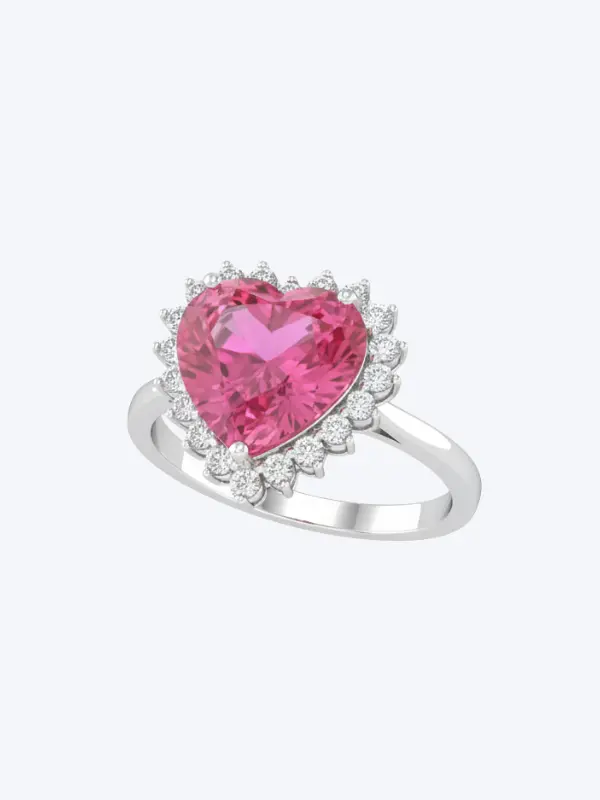 Lab Heart Pink Ring 18KT