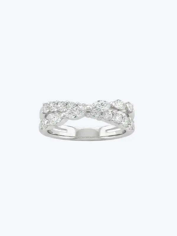 Crossover Diamond Band with marquise and round diamonds in 18kt white gold
