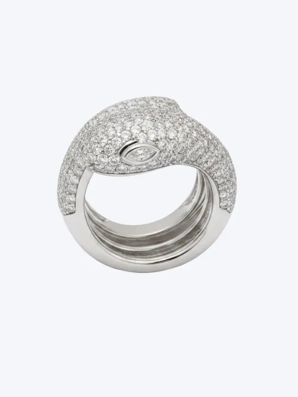 Diamond Snake Ring crafted in 18kt white gold with pavé diamonds