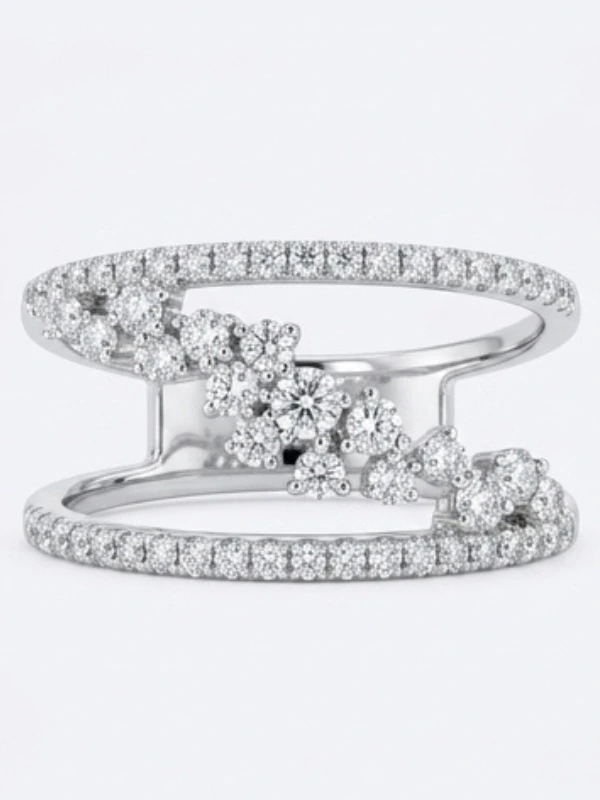 Modern Double Band Diamond Ring in 18kt white gold