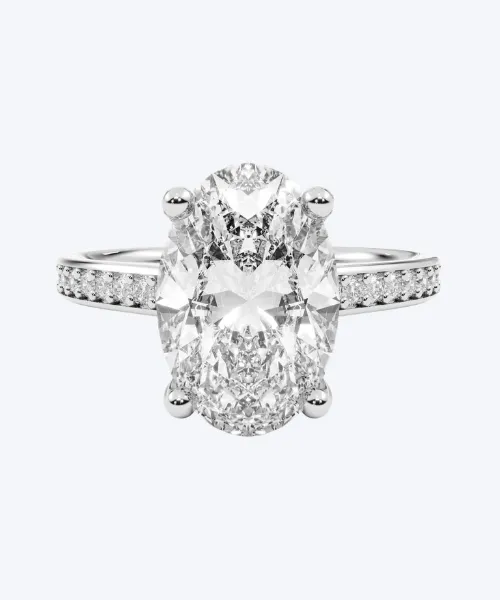 oval engagement ring with diamonds on band in 18K White Gold by Neophytou Jewellery