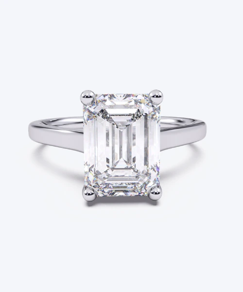 Lumen emerald cut solitaire engagement ring setting in 18K white gold