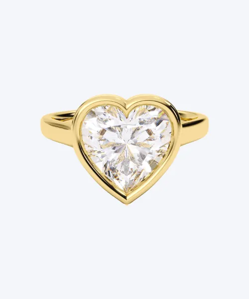 amara-heart-shaped-bezel-engagement-ring-yellow-gold-front heart shaped bezel engagement ring in 18K Yellow Gold by Neophytou Jewellery