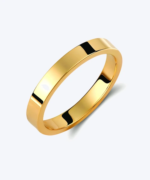 Polished Flat Gold Wedding Band 3mm to 3.7mm