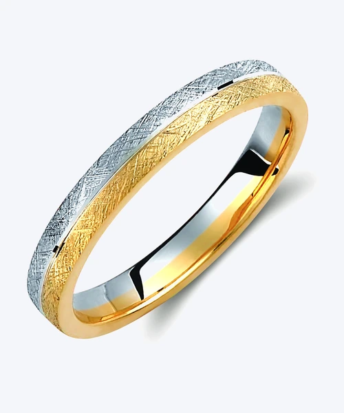 Textured Two Tone Gold Wedding Band 3mm